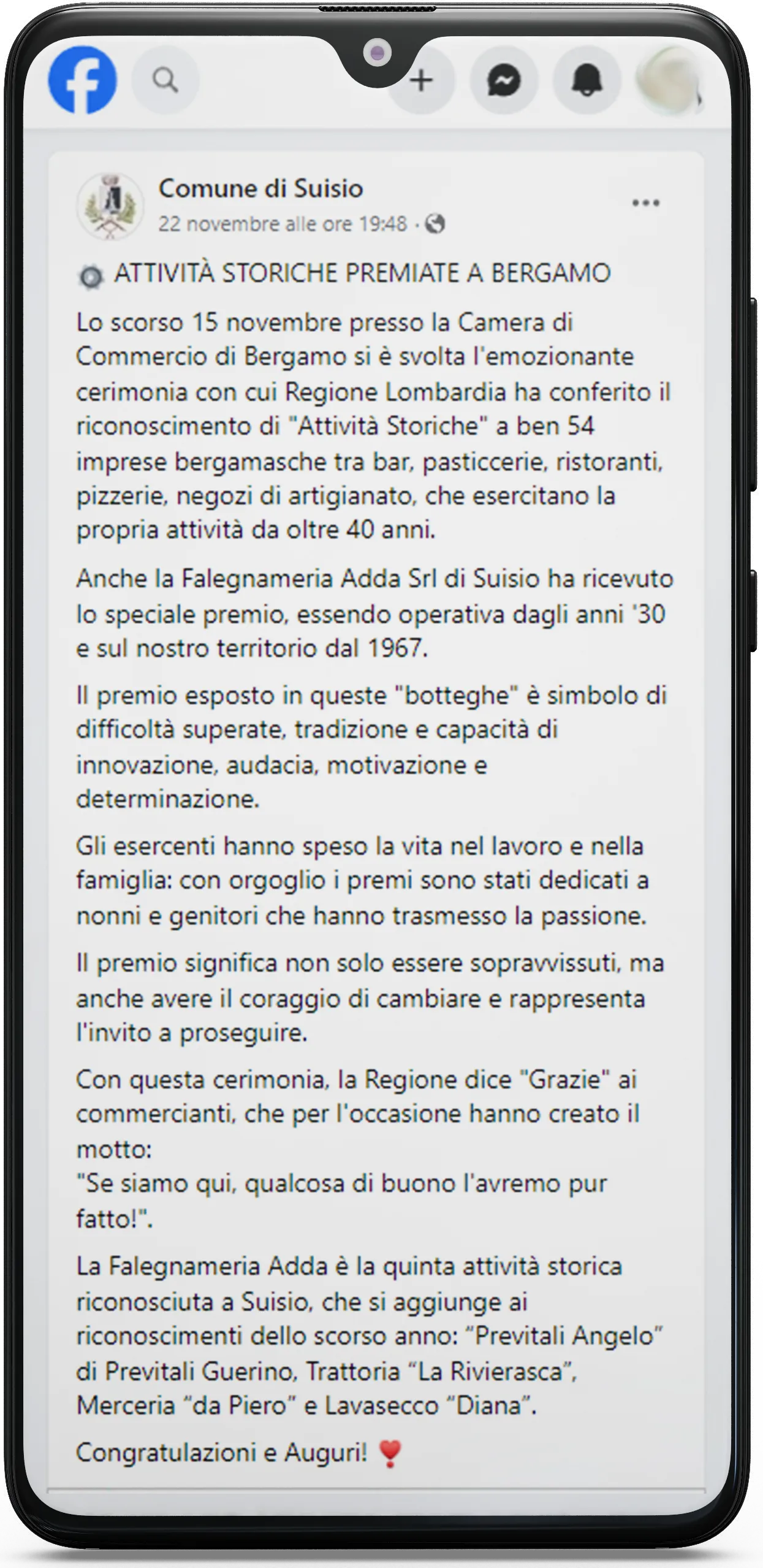 Post social sulla premiazione delle Attività Storiche Post social sulla premiazione delle Attività Storiche