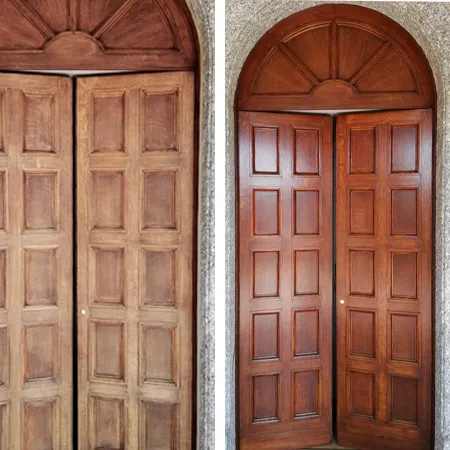 Portone ad arco a riquadri Porta d'ingresso a riquadri con inserto in vetro
